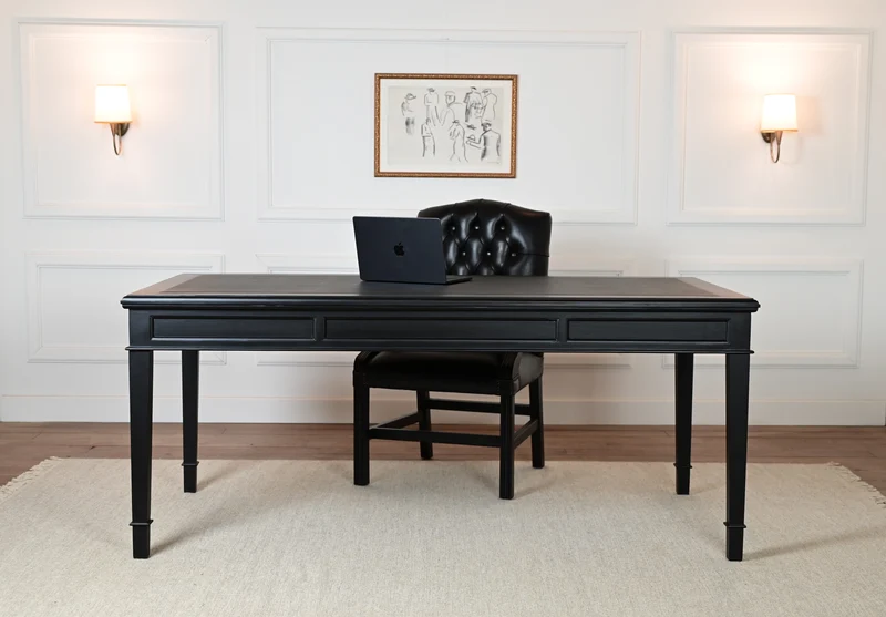 York 185x95 - klassieke Engelse schrijftafel - zwart - Messing grepen - mahoniehout