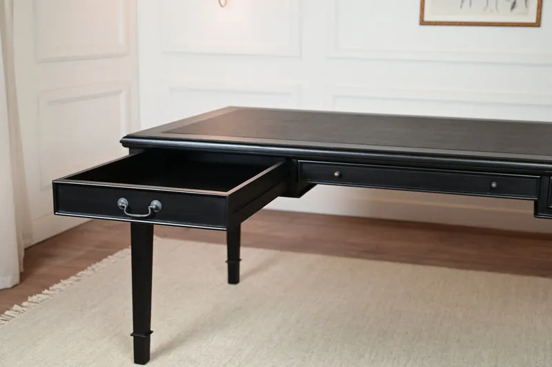 York 185x95 - klassieke Engelse schrijftafel - zwart - Messing grepen - mahoniehout