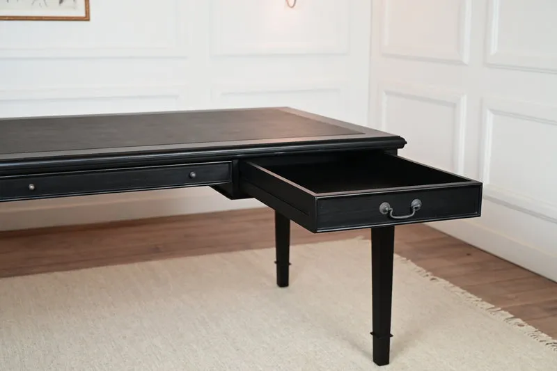 York 185x95 - klassieke Engelse schrijftafel - zwart - Messing grepen - mahoniehout