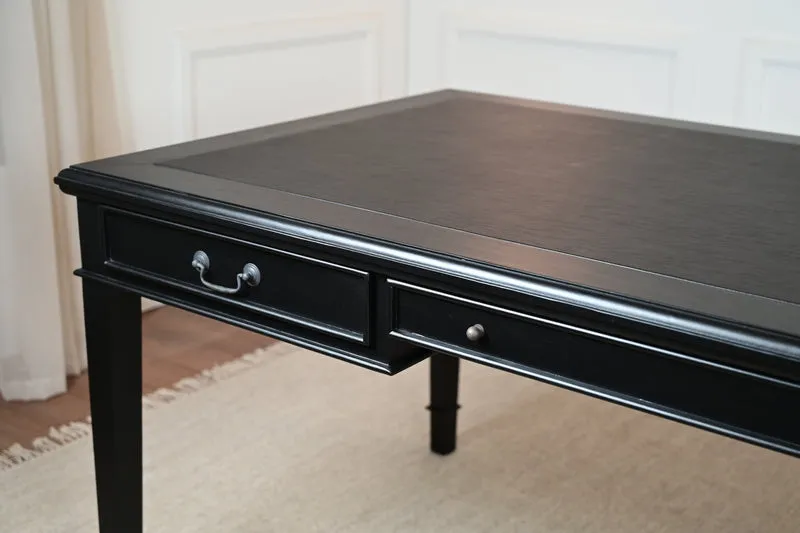 York 185x95 - klassieke Engelse schrijftafel - zwart - Messing grepen - mahoniehout