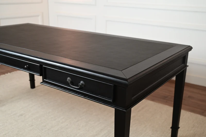 York 185x95 - klassieke Engelse schrijftafel - zwart - Messing grepen - mahoniehout