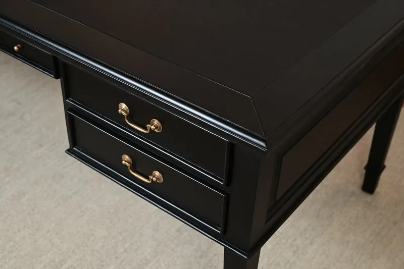 York Grande 185x95 - klassieke Engelse schrijftafel - zwart- Gouden grepen - mahoniehout
