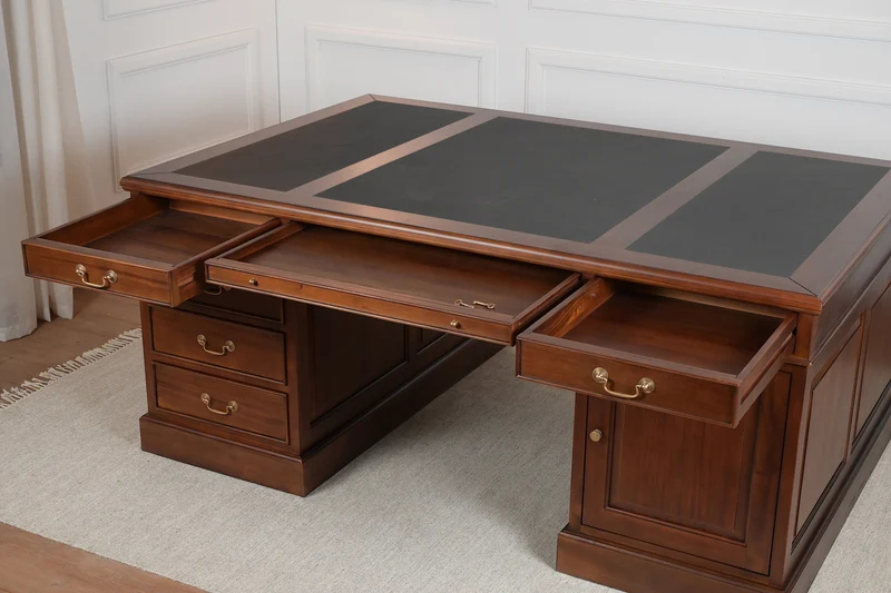 Regent 180x120 Amber, partnerdesk, klassiek Engels bureau, massief mahoniehout