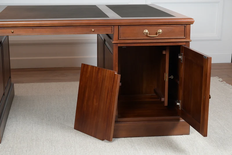 Regent 180x120 Amber, partnerdesk, klassiek Engels bureau, massief mahoniehout