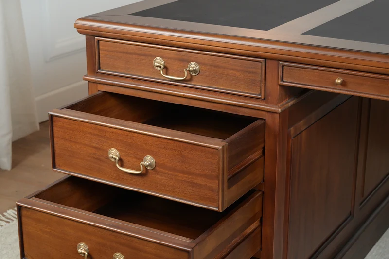 Regent 180x120 Amber, partnerdesk, klassiek Engels bureau, massief mahoniehout
