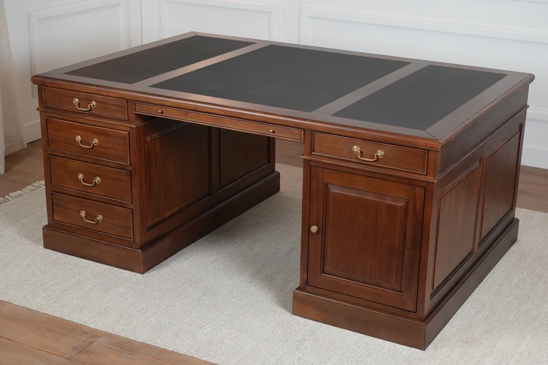 Regent 180x120 Amber, partnerdesk, klassiek Engels bureau, massief mahoniehout