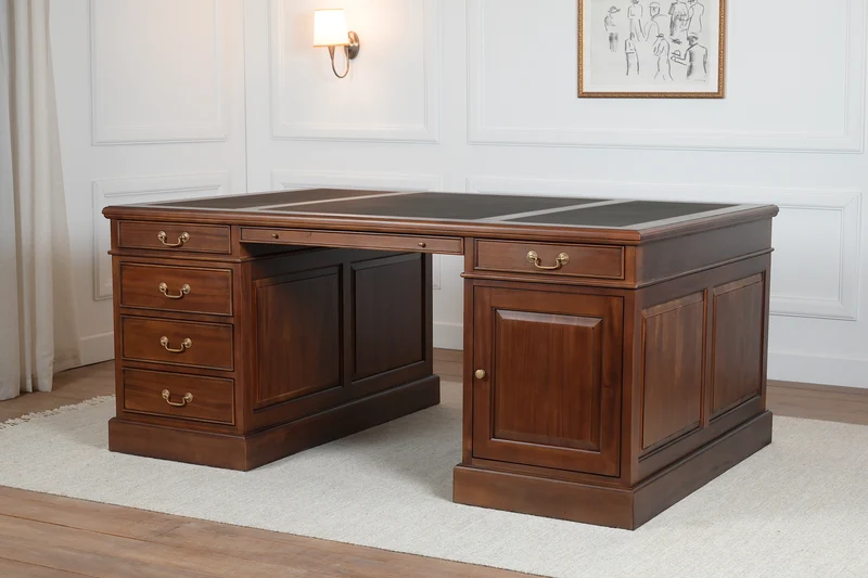 Regent 180x120 Amber, partnerdesk, klassiek Engels bureau, massief mahoniehout