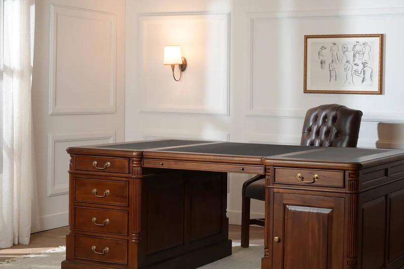 Pillar 180x120 Amber, partnerdesk, klassiek Engels bureau, massief mahoniehout