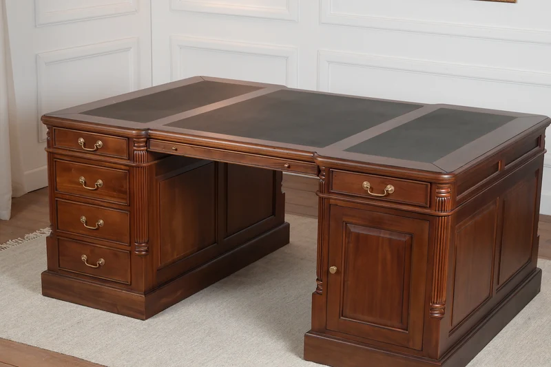Pillar 180x120 Amber, partnerdesk, klassiek Engels bureau, massief mahoniehout