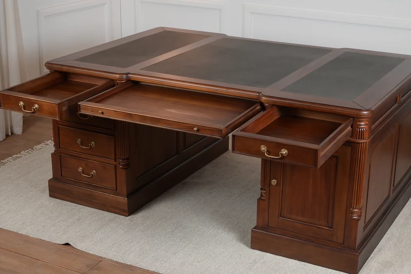 Pillar 180x120 Amber, partnerdesk, klassiek Engels bureau, massief mahoniehout