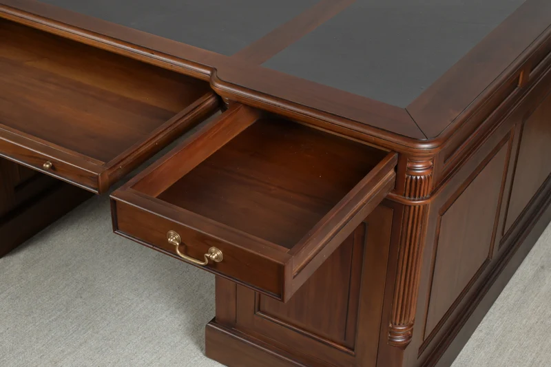 Pillar 180x120 Amber, partnerdesk, klassiek Engels bureau, massief mahoniehout