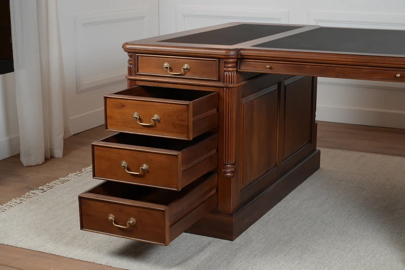 Pillar 180x120 Amber, partnerdesk, klassiek Engels bureau, massief mahoniehout
