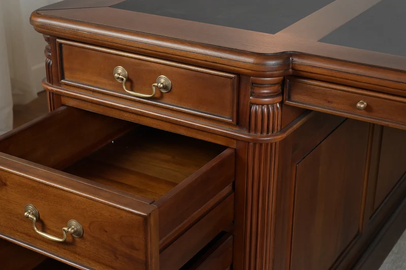 Pillar 180x120 Amber, partnerdesk, klassiek Engels bureau, massief mahoniehout