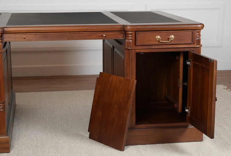 Pillar 180x120 Amber, partnerdesk, klassiek Engels bureau, massief mahoniehout