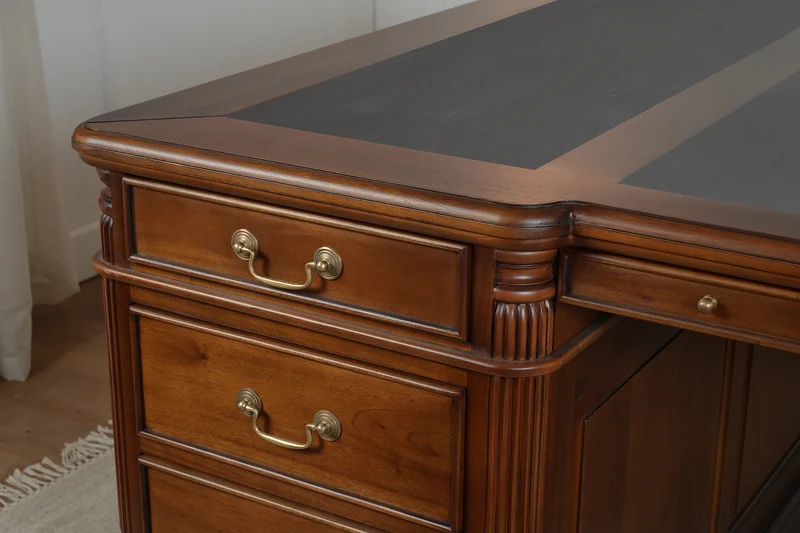 Pillar 180x120 Amber, partnerdesk, klassiek Engels bureau, massief mahoniehout