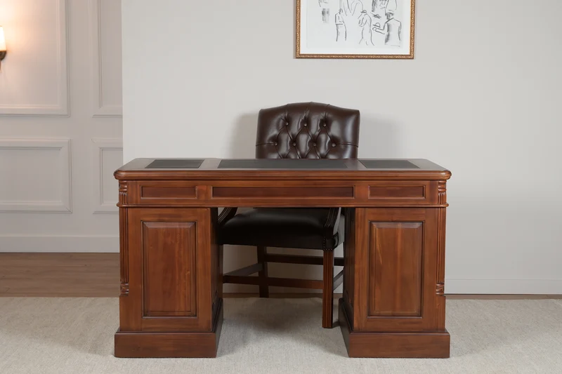 Pillar 140x70 Amber, klassiek Engels bureau, massief mahoniehout