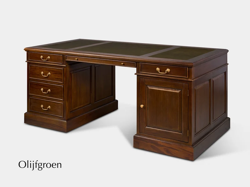 Regent 180x90 Walnoot, klassiek Engels bureau, massief mahoniehout