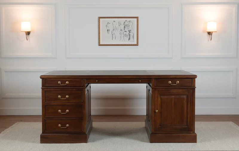 Regent 180x120 Walnoot, Partnerdesk, klassiek Engels bureau, massief mahoniehout