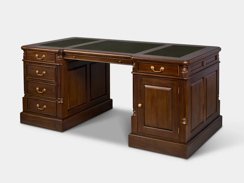 Pillar 180x90 Walnoot, klassiek Engels bureau, massief mahoniehout
