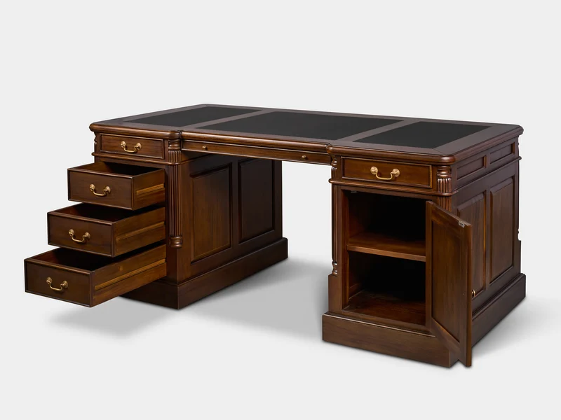 Pillar 180x90 Walnoot, klassiek Engels bureau, massief mahoniehout