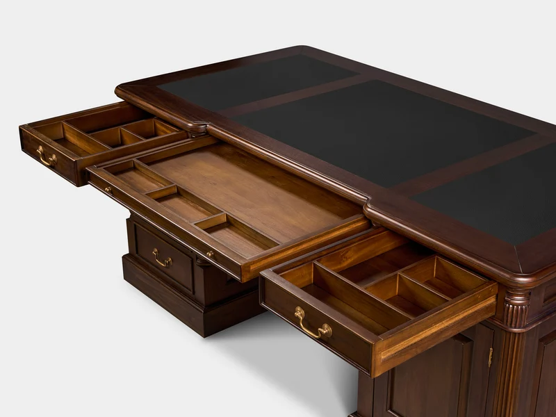 Pillar 180x90 Walnoot, klassiek Engels bureau, massief mahoniehout