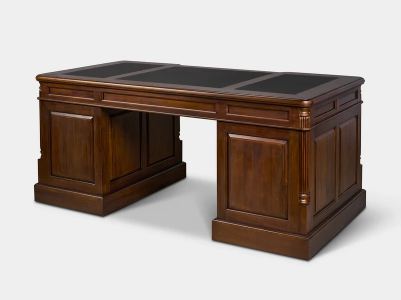 Pillar 180x90 Walnoot, klassiek Engels bureau, massief mahoniehout