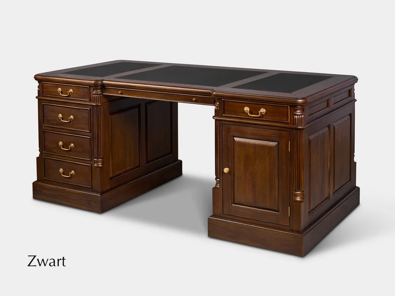 Pillar 180x90 Walnoot, klassiek Engels bureau, massief mahoniehout