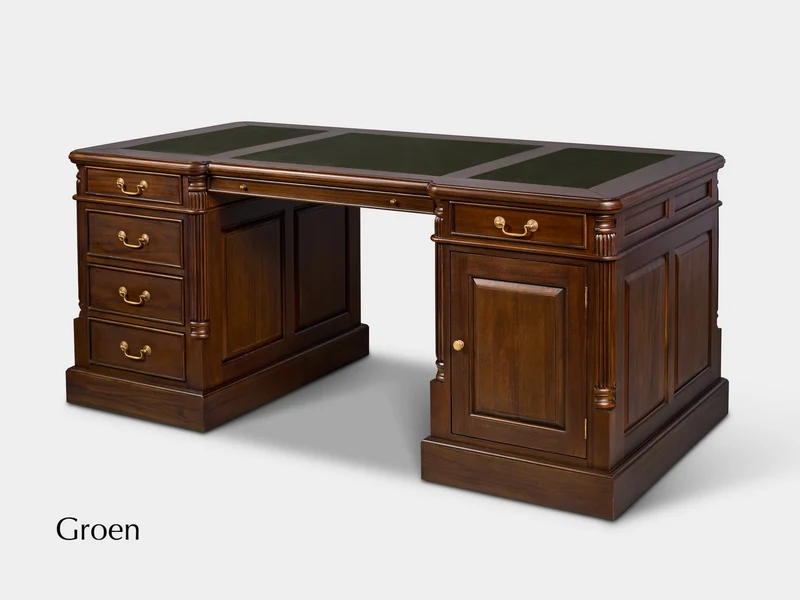 Pillar 180x90 Walnoot, klassiek Engels bureau, massief mahoniehout