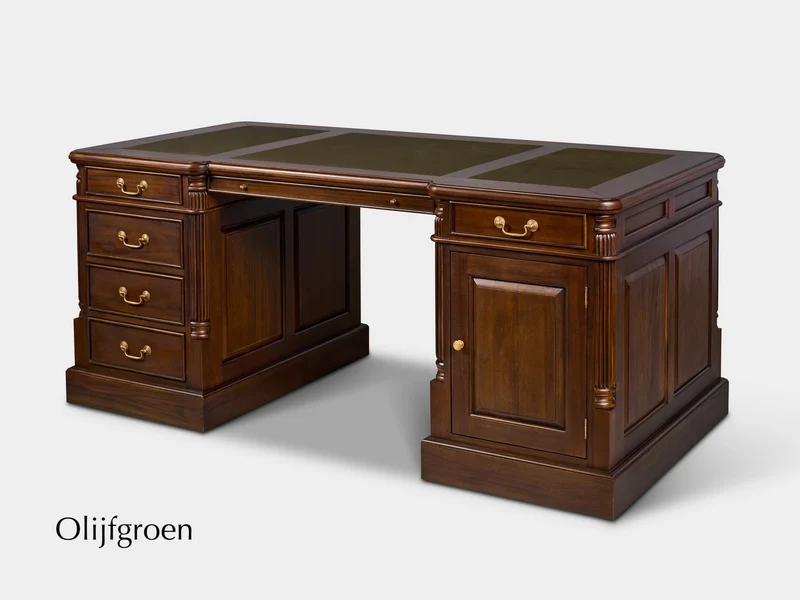 Pillar 180x90 Walnoot, klassiek Engels bureau, massief mahoniehout