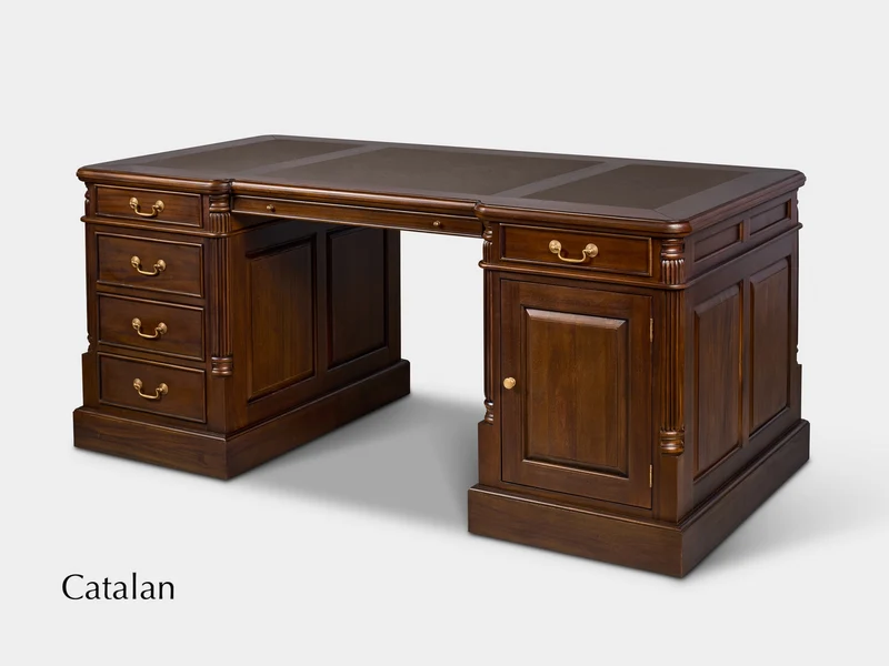 Pillar 180x90 Walnoot, klassiek Engels bureau, massief mahoniehout
