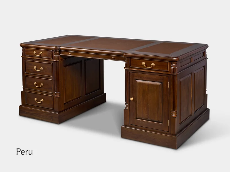 Pillar 180x90 Walnoot, klassiek Engels bureau, massief mahoniehout