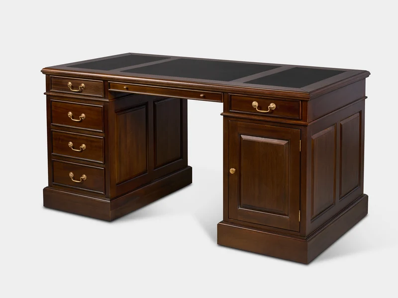Regent 160x80 Walnoot, klassiek Engels bureau, massief mahoniehout