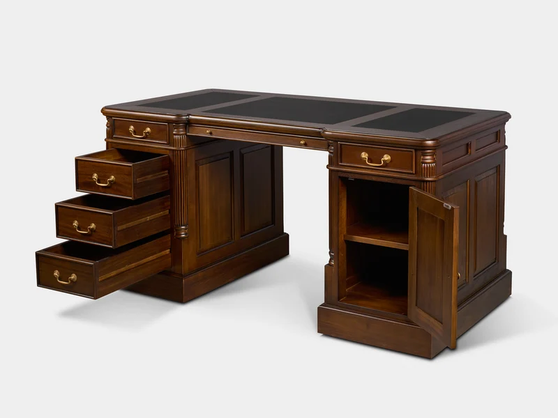 Pillar 160x80 Walnoot, klassiek Engels bureau, massief mahoniehout