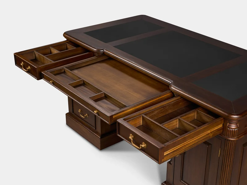 Pillar 160x80 Walnoot, klassiek Engels bureau, massief mahoniehout