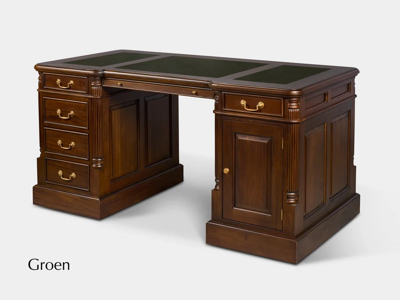 Pillar 160x80 Walnoot, klassiek Engels bureau, massief mahoniehout