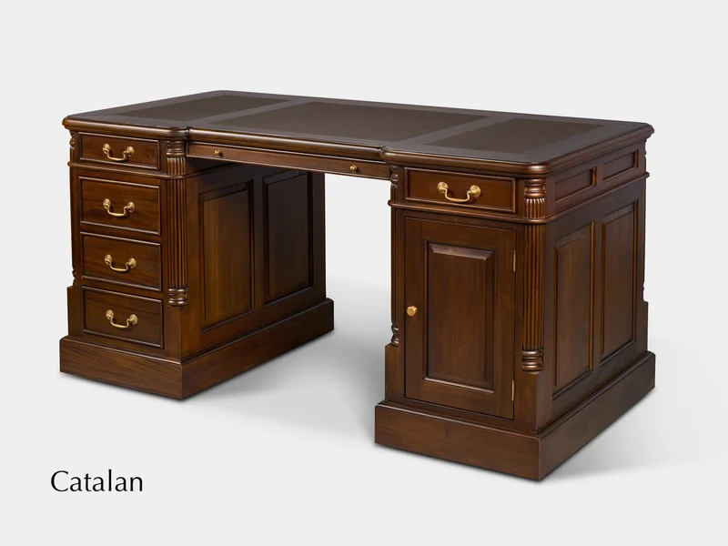 Pillar 160x80 Walnoot, klassiek Engels bureau, massief mahoniehout