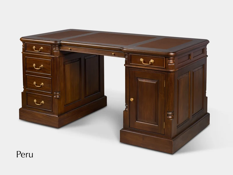 Pillar 160x80 Walnoot, klassiek Engels bureau, massief mahoniehout
