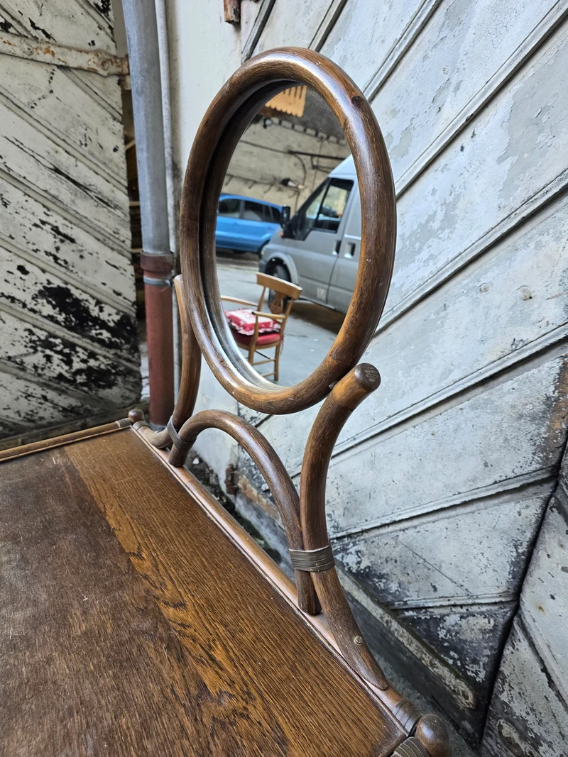 Coiffeuse en bambou et rotin avec miroir – style exotique années 1960 / 1970