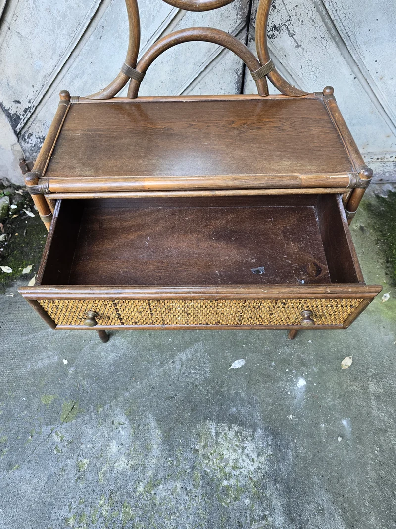 Coiffeuse en bambou et rotin avec miroir – style exotique années 1960 / 1970