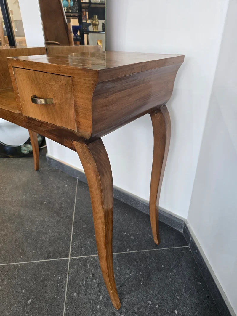 Coiffeuse vintage en bois avec miroir – style années 1950