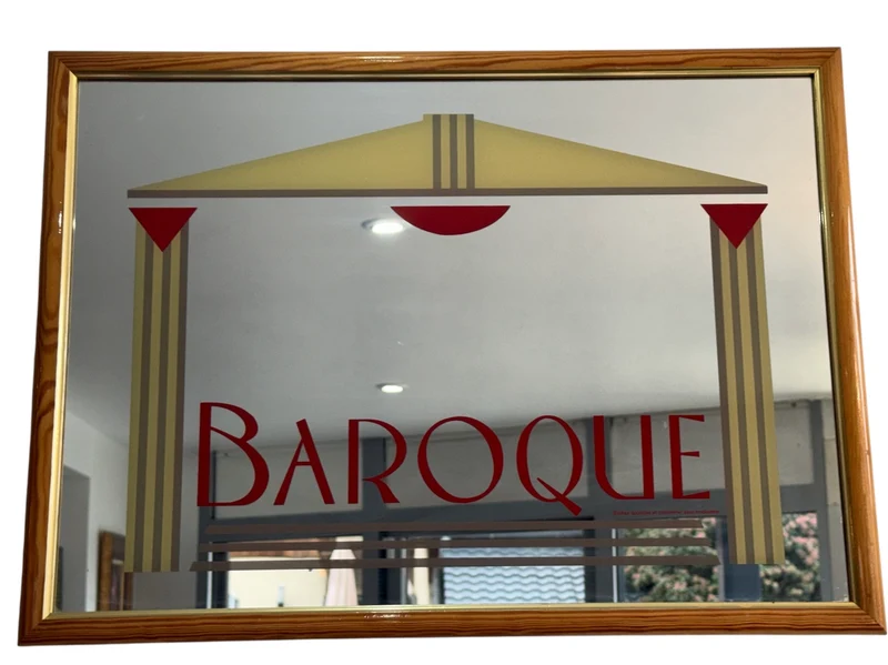 Miroir publicitaire vintage « Baroque » – Composition graphique Art déco, années 1930–1950