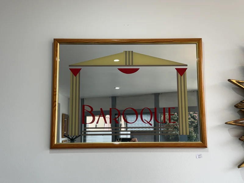 Miroir publicitaire vintage « Baroque » – Composition graphique Art déco, années 1930–1950