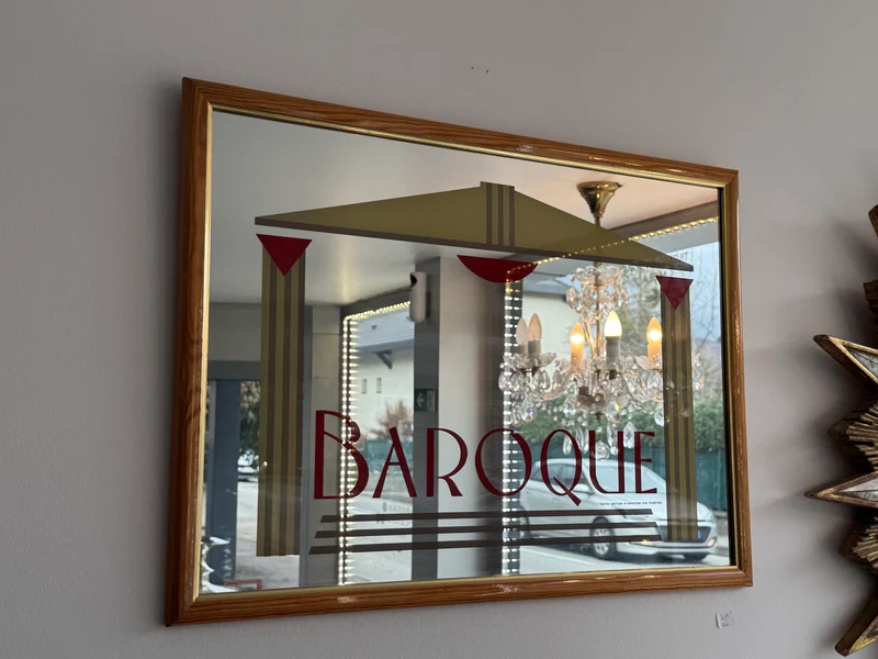 Miroir publicitaire vintage « Baroque » – Composition graphique Art déco, années 1930–1950