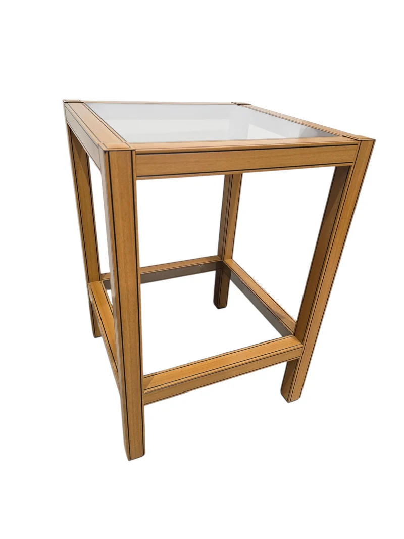 Table d’appoint vintage bois et verre – Design graphique – 1970/1980