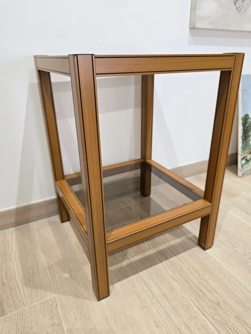 Table d’appoint vintage bois et verre – Design graphique – 1970/1980