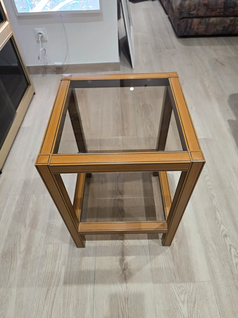 Table d’appoint vintage bois et verre – Design graphique – 1970/1980