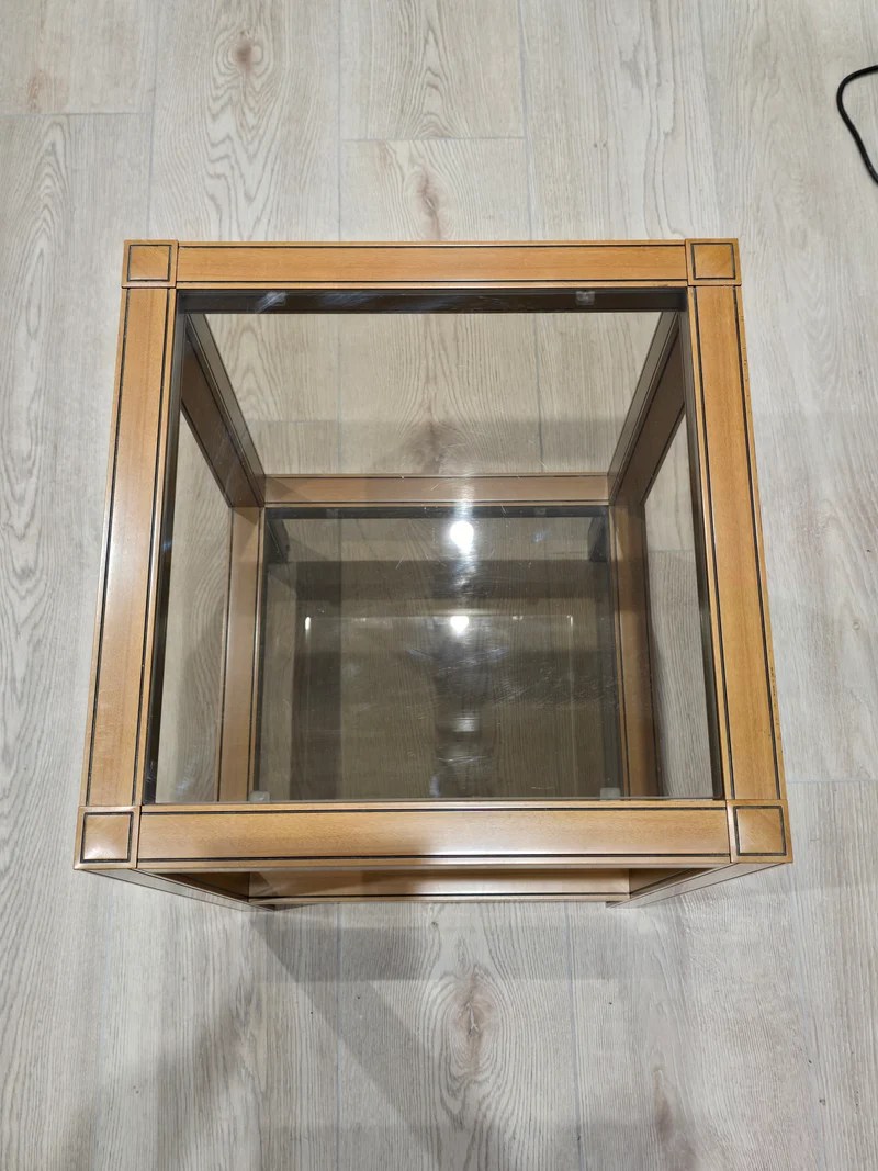 Table d’appoint vintage bois et verre – Design graphique – 1970/1980