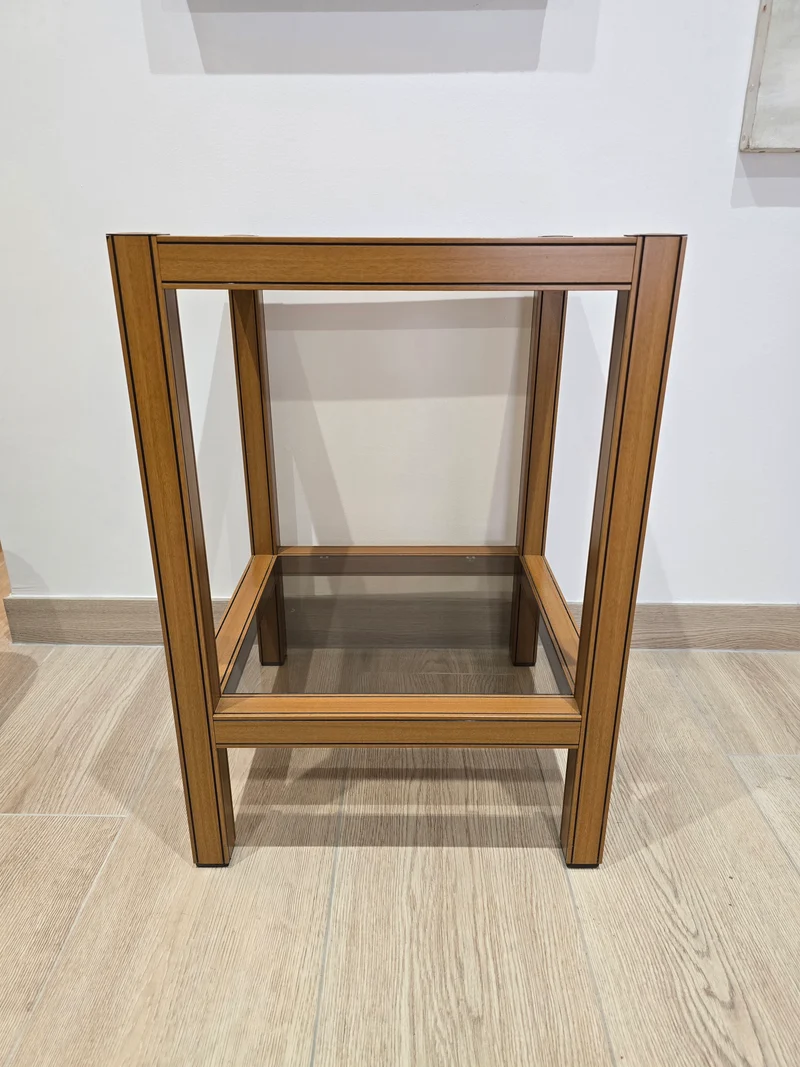 Table d’appoint vintage bois et verre – Design graphique – 1970/1980