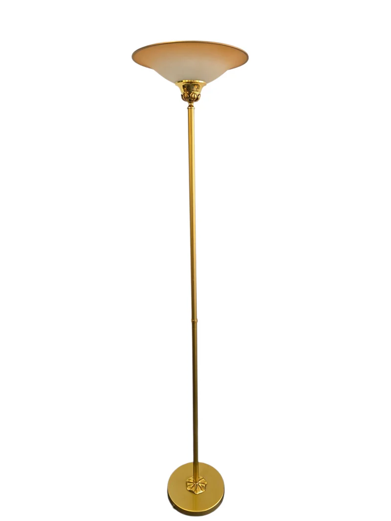 Lampadaire vintage en métal doré – Coupe opaline – Style néoclassique années 70/80