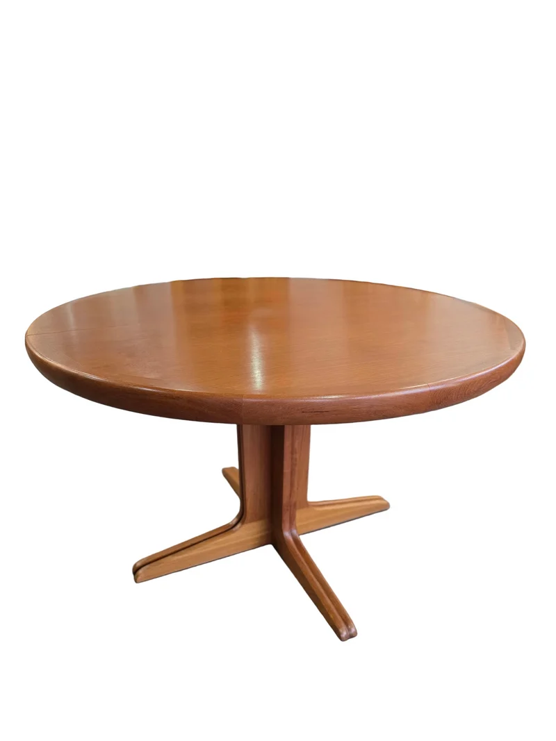 Table ronde extensible en teck – Design scandinave vintage – Ø120 cm + 2 rallonges